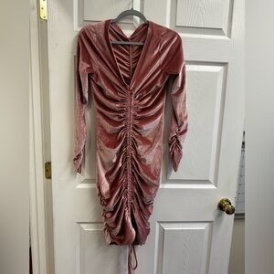Elegant Velvet Ruched Dress in Pink